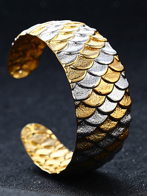 XP Copper Alloy 24K Gold Plated Retro style Dragon Scale Opening Bangle 1