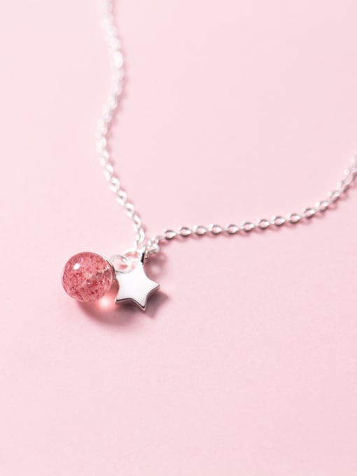 Rosh Pure silver sweet Star Pink Bead small Necklace 0