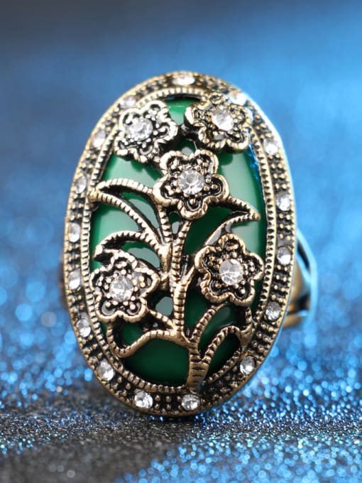 Gujin Exquisite Retro style Resin Stone White Crystals Alloy Ring 2