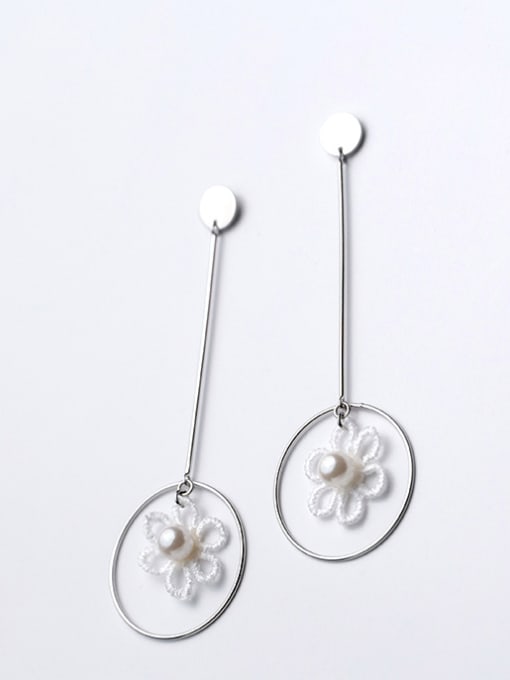 Rosh Temperament Flower Shaped S925 Silver Pearl Drop Earrings 0