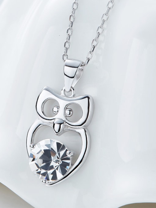 CEIDAI Simple Cubic austrian Crystal Little Owl Pendant 925 Silver Necklace 2
