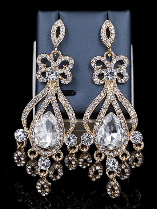 Lan Fu Water Drop Glass Rhinestones Two Pieces Jewelry Set 2