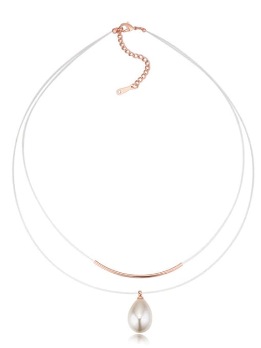 Rose Gold Simple Double Layer Water Drop Imitation Pearl Alloy Necklace