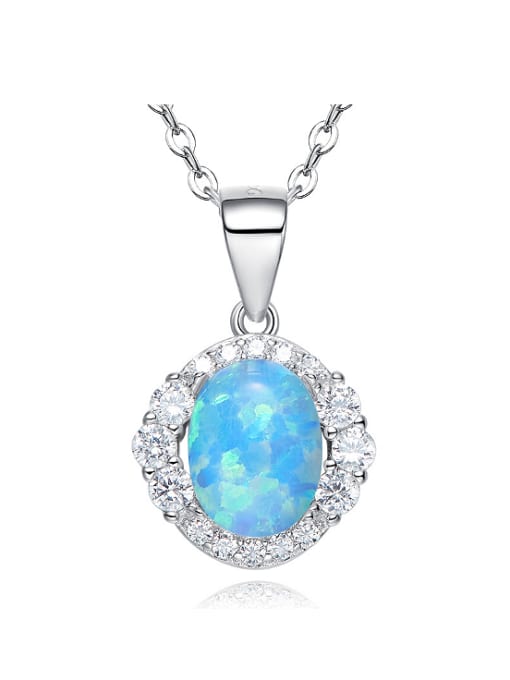 Blue Fashion Oval Opal stone Cubic Zirconias 925 Silver Pendant