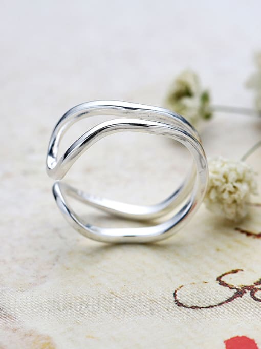 kwan Creative Double Lines Smooth Silver Opening Ring 1