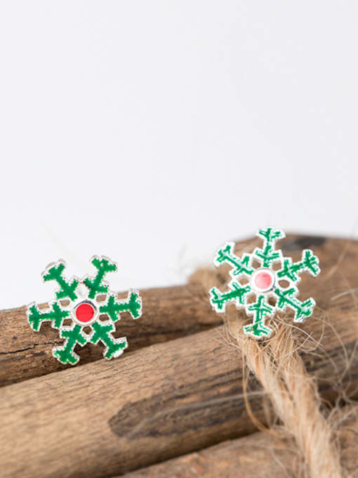 SILVER MI Tiny Christmas Snowflake 925 Silver Stud Earrings 2