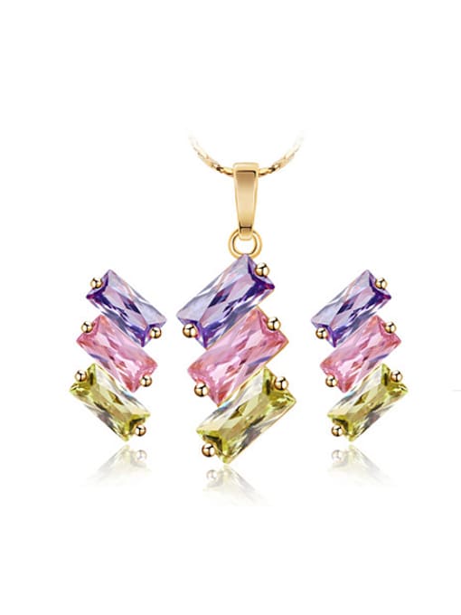 multi-Color Copper Alloy 18K Gold Plated Fashion Zircon Two Pieces Jewelry Set