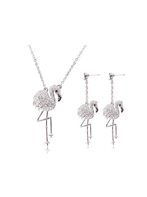 BESTIE Alloy White Gold Plated Fashion Swan Rhinestones Two Pieces Jewelry Set 0