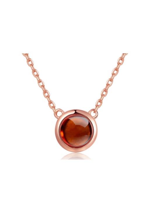 ZK Natural Simple Round Garnet Clavicle Silver Necklace 0