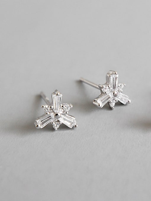 platinum Sterling silver inlay zircon flower mini earrings