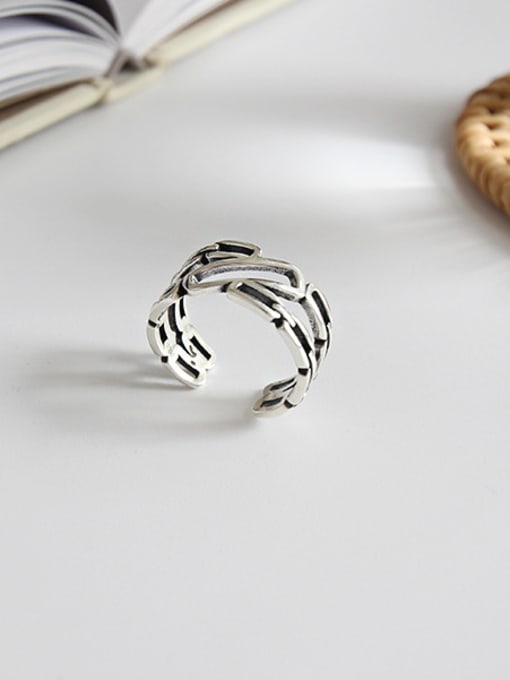 DAKA 925 Sterling Silver With Antique Silver Plated Vintage Geometric Band Rings 2