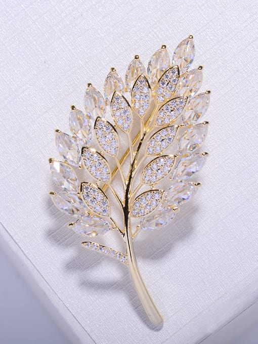 Hua Copper With  Cubic Zirconia Fashion Leaf Brooches 0