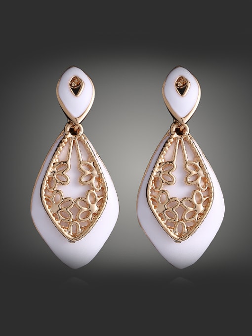White Fashion Hollow Enamel Water Drop shaped Alloy Stud Earrings