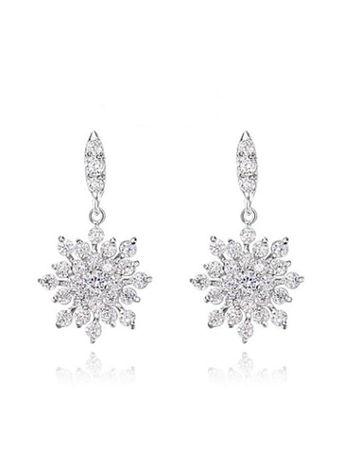 Platinum Romantic Holiday Snowflake Shaped AAA Zircon Drop Earrings