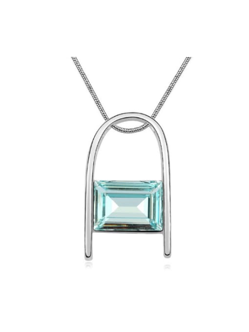QIANZI Personalized Rectangular austrian Crystal Lock Pendant Alloy Necklace 0