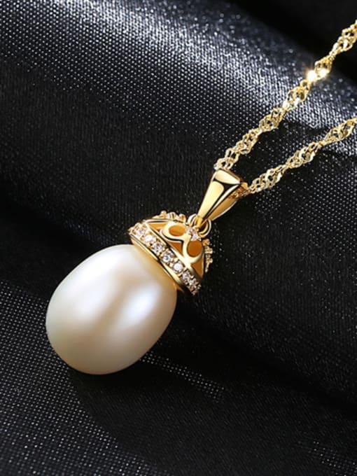 White Pearl Sterling silver 9-10mm natural freshwater pearl necklace