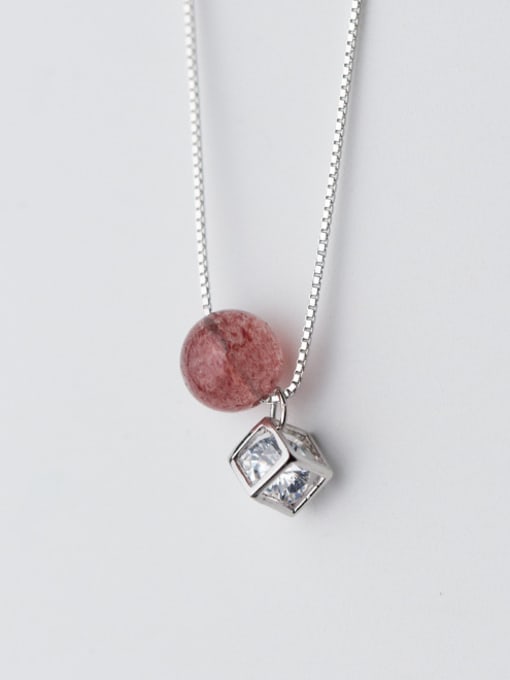 Rosh Temperament Square Shaped Pink Crystal S925 Silver Necklace 0