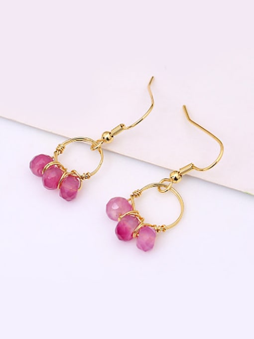 Lang Tony All-match Round Shaped Pink Gemstone Earrings