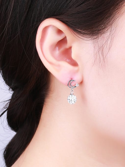 One Silver Moon Shaped Zircon Drop Earrings 1