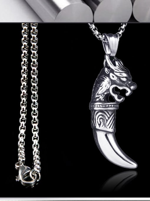BSL Stainless Steel With Antique Silver Plated Trendy wolf tooth Necklaces 2