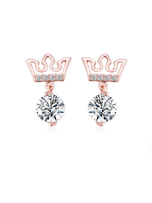 White 18K Rose Gold Crown Shaped Zircon Cluster earring