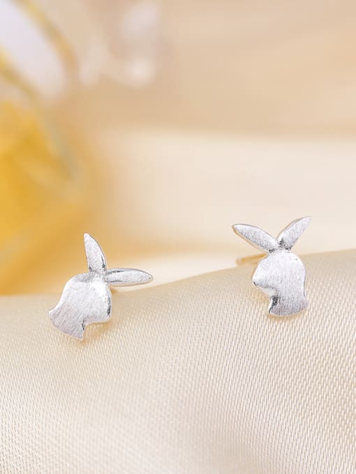 kwan Matt Rabbit Heart Silver Stud Earrings 1