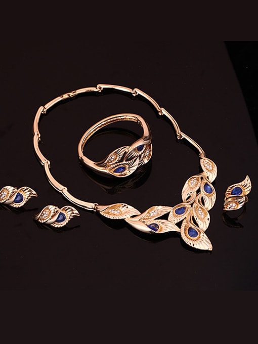 BESTIE Alloy Imitation-gold Plated Fashion Artificial Gemstones Leaves-shaped Four Pieces Jewelry Set 1
