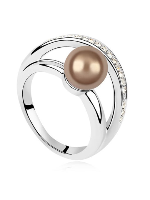 brown Simple Imitation Pearl Shiny Crystals Alloy Ring