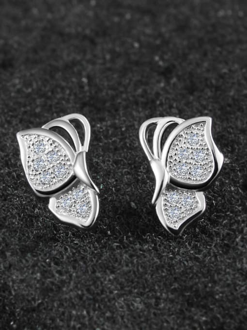 SANTIAGO Exquisite Tiny Butterfly Cubic Zirconias 925 Silver Stud Earrings 0