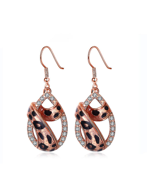 Rose Gold Water Drop Shaped Leopard Rhinestones Drop Earrings