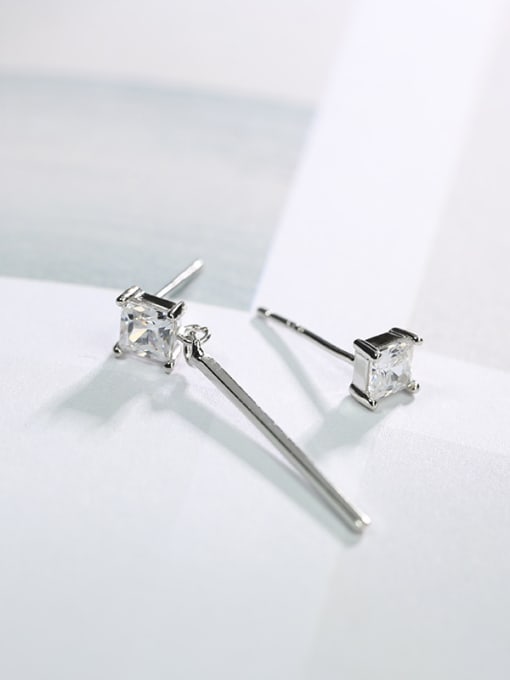 Peng Yuan Asymmetrical Shiny Square Zircon 925 Silver Stud Earrings 1