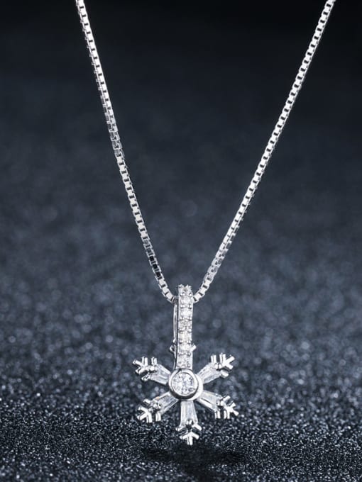 sliver 925 Sterling Silver With Platinum Plated Cute snowflake Necklaces