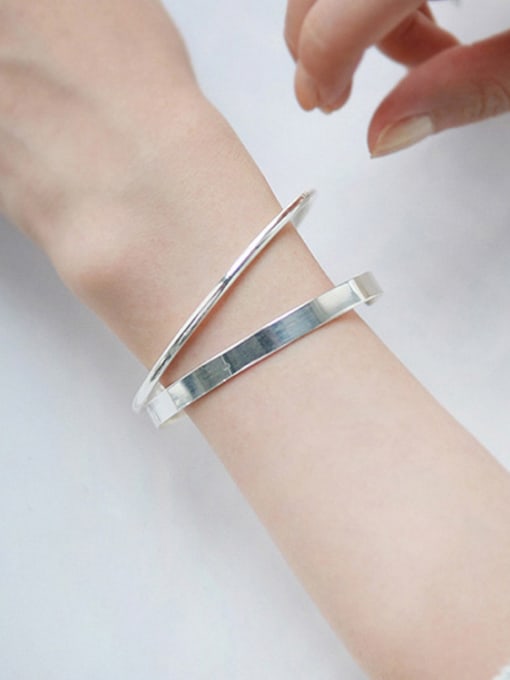 DAKA 925 Sterling Silver With Silver Plated Simplistic Geometric opening Bangles 1