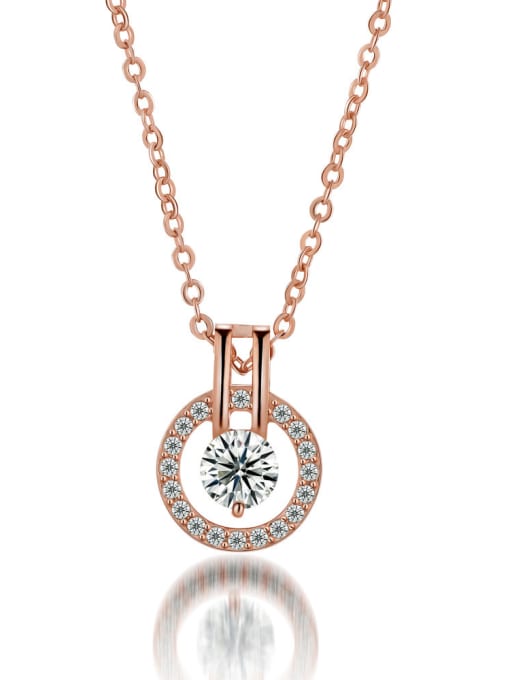 RANSSI Fashion Cubic Zirconias Round Pendant Copper Necklace 0