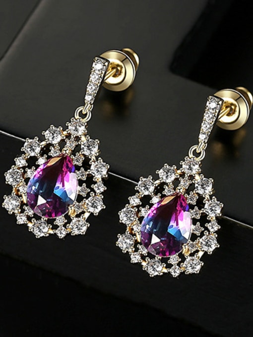 purple-T03G27 Copper With Gold Plated Delicate  Hollow Water Drop Drop Earrings