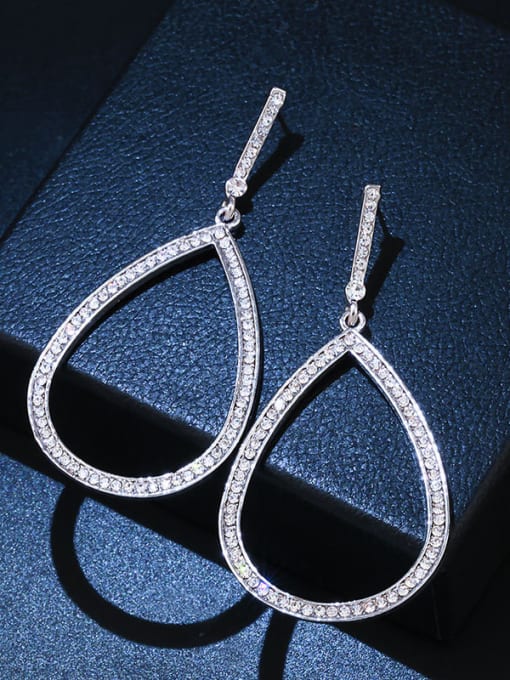 silvery Copper With  Rhinestone Trendy Water Drop Earrings
