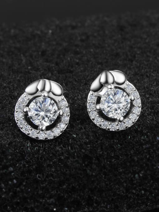 SANTIAGO Fashion Tiny 925 Sterling Silver White Cubic Zirconias Stud Earrings 0