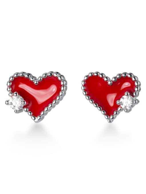 Rosh 925 Sterling Silver With Platinum Plated Simplistic Heart Stud Earrings 2