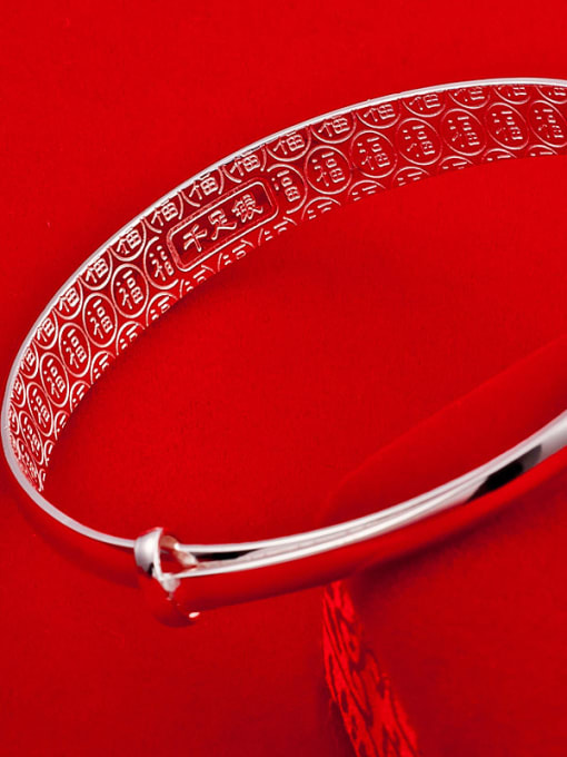 JIUQIAN Ethnic style 999 Silver Chinese Characters-etched Adjustable Bangle 2