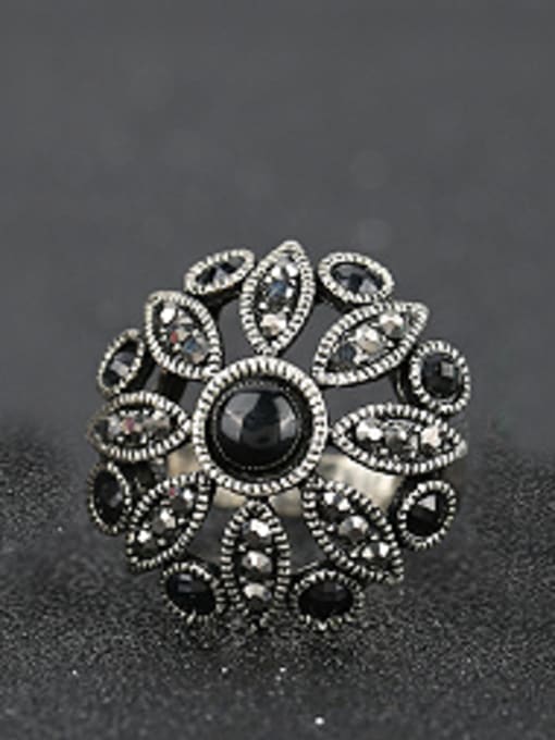 Gujin Exquisite Flower Resin stones Grey Crystals Alloy Ring 3