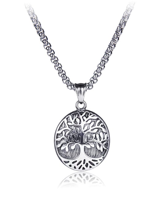 BSL Stainless Steel With Antique silver plated Trendy Oval life tree Necklaces 0