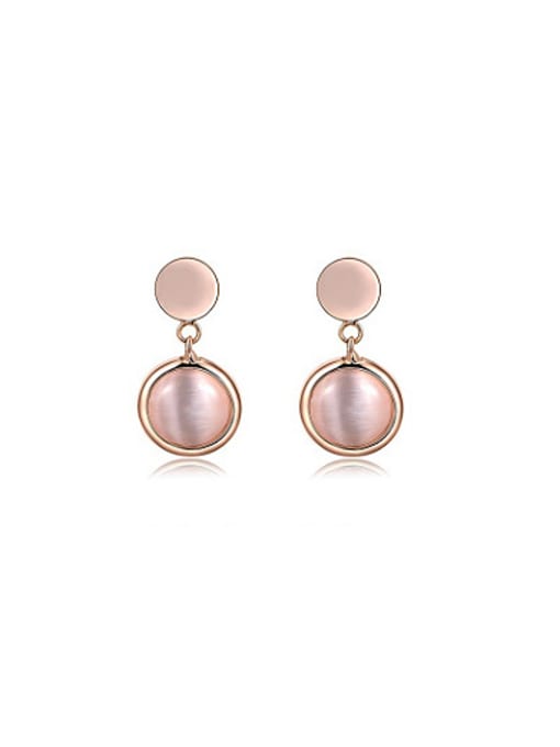 Rose Gold Exquisite Round Shaped Opal Drop Earrings