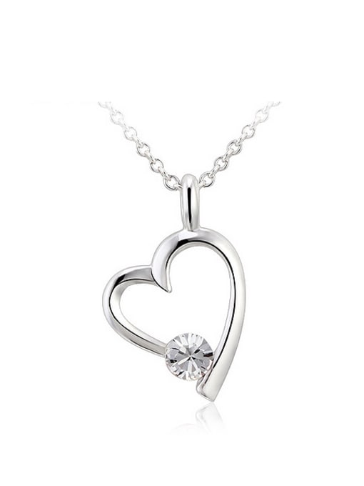 OUXI 18K White Gold Austria Crystal Heart Shaped Necklace 0