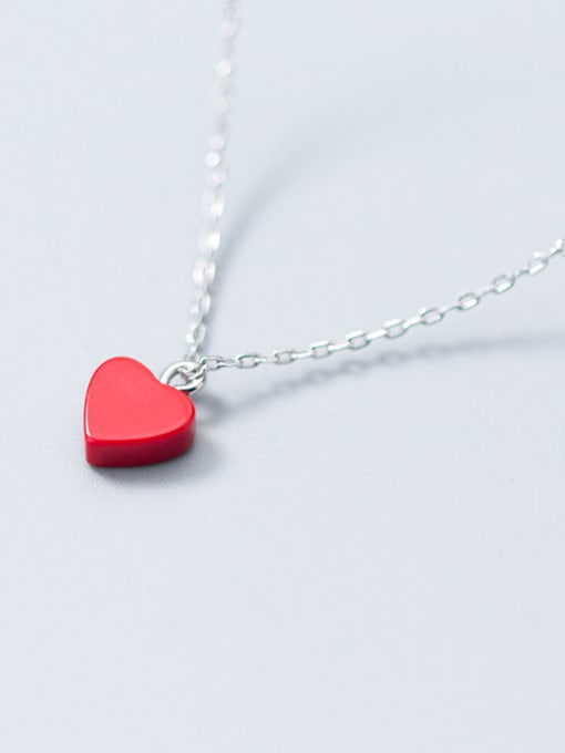 red All-match Red Heart Shaped S925 Silver Necklace