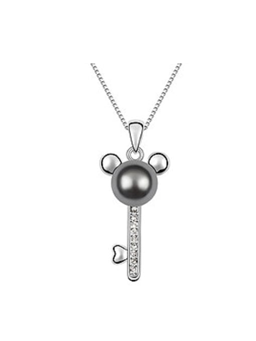 QIANZI Fashion Imitation Pearl Mickey Key Alloy Necklace 0