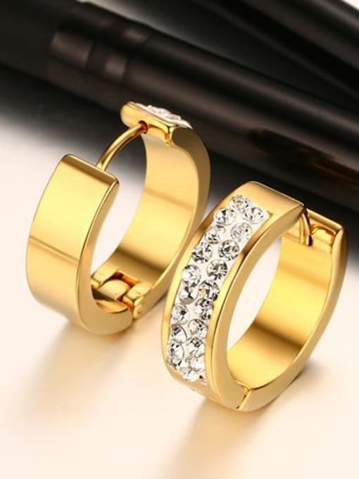 Golden Fashion Gold Plated Geometric Shaped Rhinestone Clip Earrings