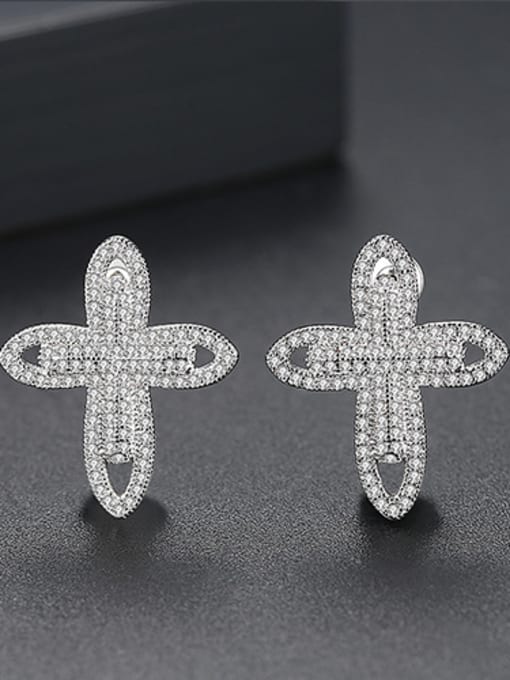 White Copper inlaid 3A zircon fashion cross shaped earrings