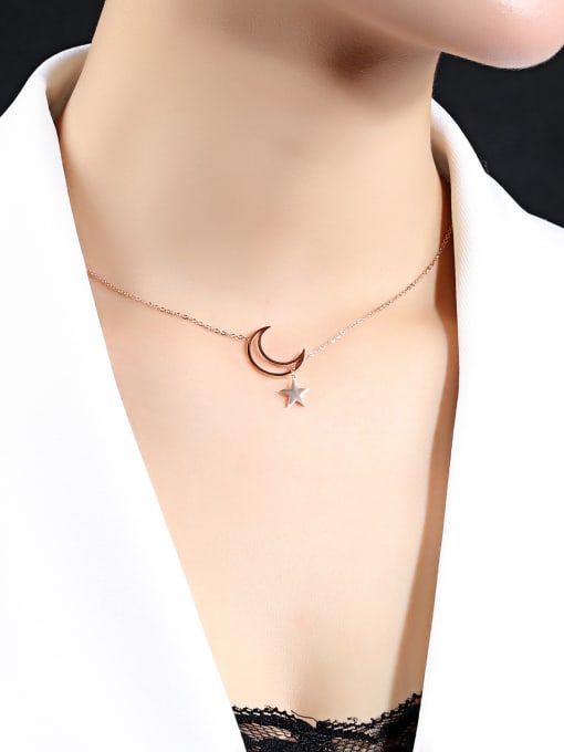 Open Sky Stainless Steel With Rose Gold Plated Fashion Star  moon Necklaces 1