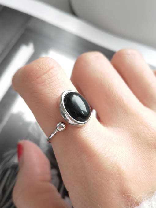Boomer Cat Sterling Silver punk style Black Agate Ring 1