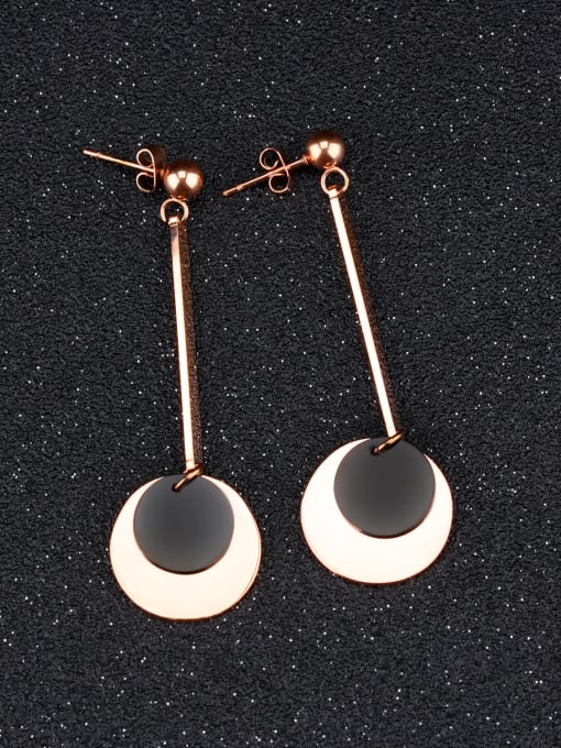 Open Sky Simple Round Rose Gold Plated Titanium Drop Earrings 2